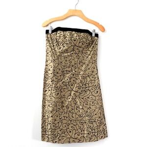 Y2K Whimsigoth Silk Strapless Dress Womens S Bronze Swirl ROBIN JORDAN Party USA